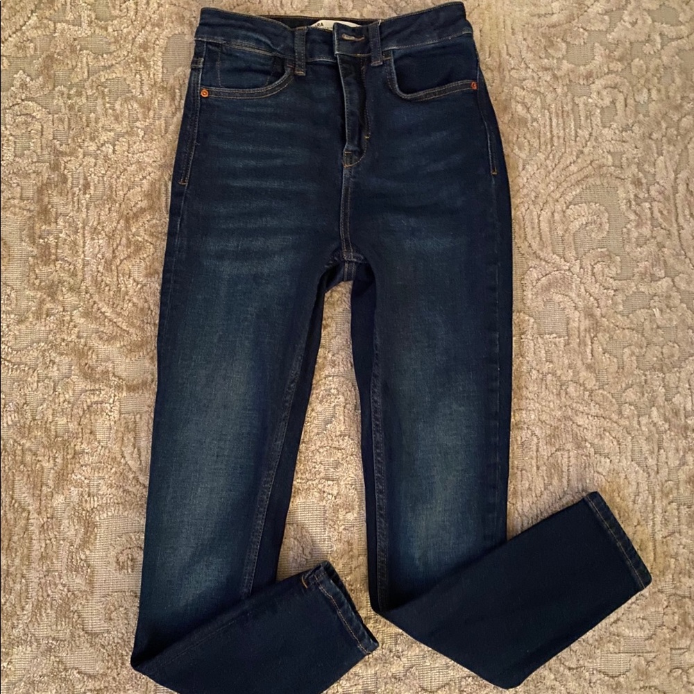 Zara High rise dark wash skinny jeans